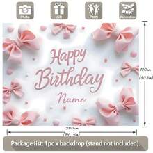One Customizable Name-Printed Pink Bow Birthday Backdrop With Rose Gold Sequins On A White Background, Suitable For Birthday Parties, Baths, Adult Baths, Bridal Showers, Party Backdrops, Photography Banners, Vinyl Material. - Type B - View 7