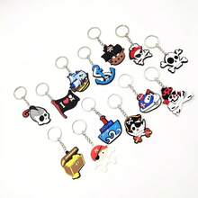 13pcs Pirate Themed Keychain Set, Halloween Party Favors, PVC Material Triangle Shaped Keyrings With Assorted Pirate-Inspired Charms And Patterns, Special Split Ring Closure For General Use, Great For Gifts And Collections - Multicolor - View 2