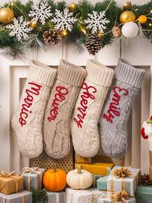 Personalized Handmade Knitted Knitted Letter Name Christmas Stockings, Christmas Decoration, Christmas Gift Storage, Knitted Socks, Best Gift For Kids, Family, Friends - Multicolor - View 6