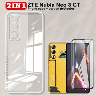 Full Coverage Black Edge Tempered Glass Screen Protector + Transparent Phone Case For ZTE Nubia Neo 3GT, Nubia Neo 3, ZTE V70, ZTE V70 Max, Honor X5C, Honor X9D