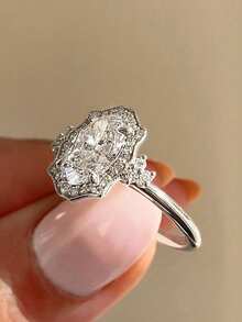 1枚复古宫廷风水晶铜合金戒指，女士款，适合日常聚会及作为礼物 - 銀色 - 查看 10