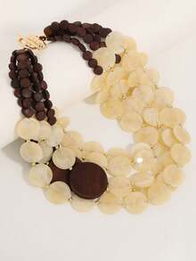 1pc Retro Contrast Color Beaded Necklace, Exaggerated Personalized Choker, Fashionable Eye-Catching Accessory - Blue - View 5