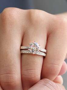 2 Pcs/Set Luxury Cubic Zirconia Ring For Women For Wedding Engagement Party Jewelry Valentine's Day Gift - 1# - View 4