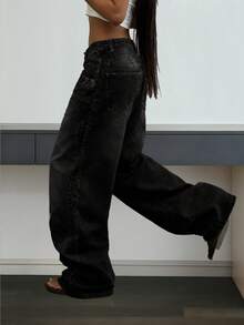 Quần jeans nữ denim thường ngày đa năng, phong cách đường phố Âu Mỹ, màu đen, mùa xuân. - màu đen - Xem 2