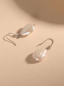 1 par de pendientes de perla natural de plata de ley 925, regalo de boda, compromiso y novia, regalo del Día de la Madre, San Valentín y cumpleaños para ella