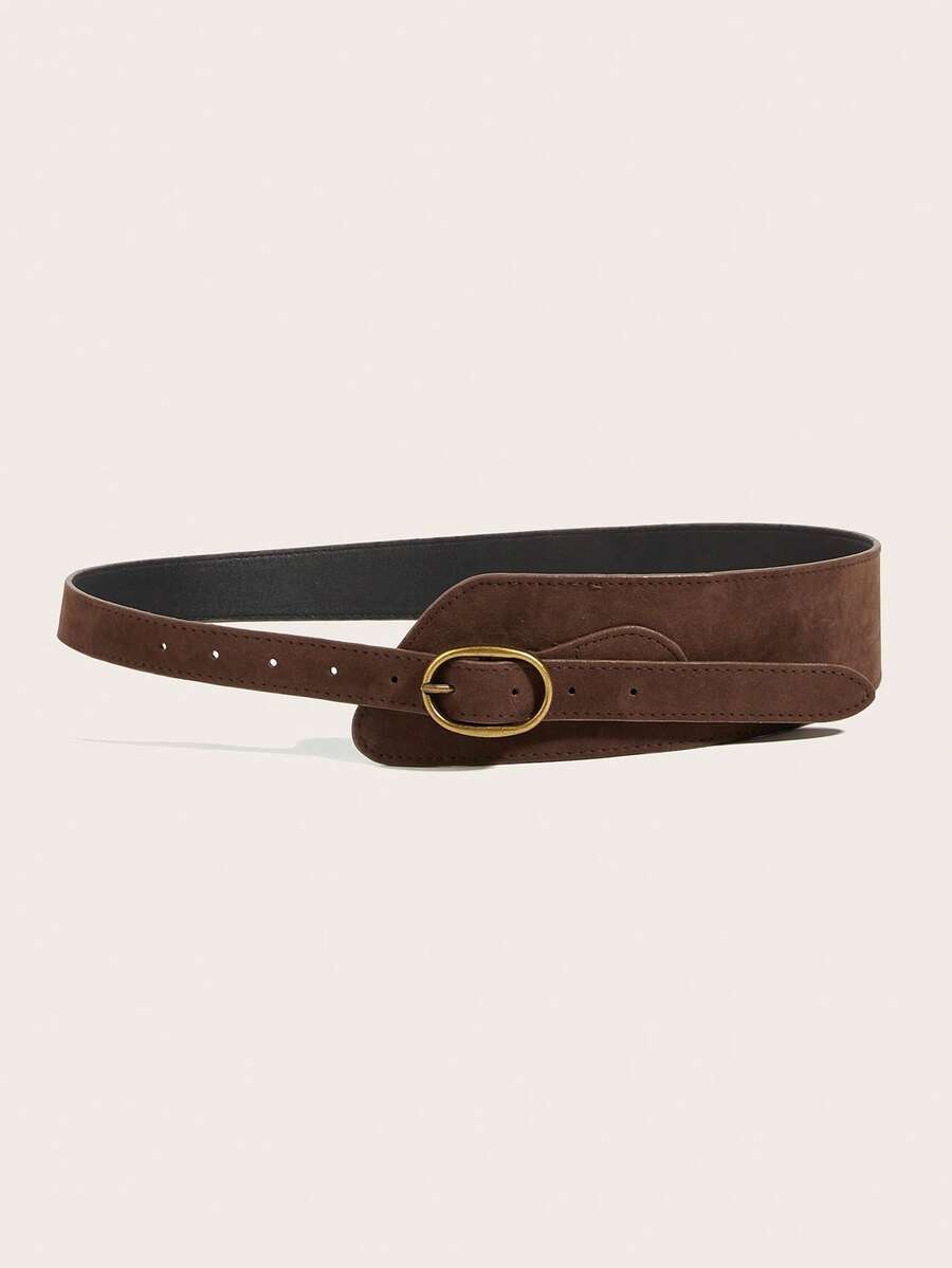 1pc Women's Solid Color Fashion PU Leather Belt, Suitable For Daily Outfit Matching - Coffee - View 1