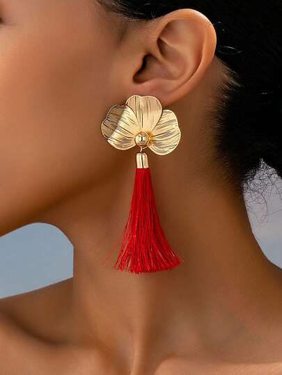 1 par de pendientes colgantes con borlas de alambre y flores, adecuados para que las mujeres los usen de manera casual, en vacaciones, salidas, fiestas y reuniones