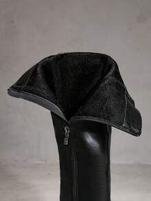 Women's Autumn/Spring New Versatile Over-The-Knee Boots, Brown Suede Slim Fit Elastic High Heel Pointed Toe Boots - Black - View 8