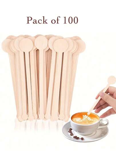 100Pcs Coffee Stirrers Wooden Beverage Mixer With Round Ends, Disposable Beverage Sticks For Coffee,Tea,Hot Drinks,Cocktails