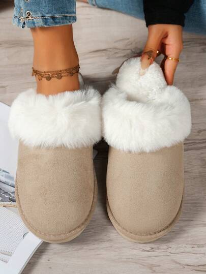 Teens' Slippers, Non-Slip, Wear-Resistant, Comfortable Soft Sole With Plush Lining, Warm, Round Toe, Low-Top, Thick-Soled Bedroom Slippers, Fashionable Casual Indoor Daily Home Slippers For Autumn/Winter