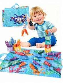 Juego de pesca para niños, sin imanes, vasos con números de tela, alfombra de juego plegable, juguete de peces pegajosos para educación temprana, regalo para gatear, para niños y niñas, regalo para fiesta de cumpleaños y Día del Niño (color de accesorios aleatorio) - Multicolor - Ver 9
