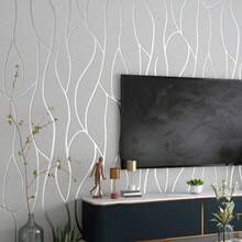 1 Rolo de Papel de Parede Minimalista Moderno Cinza Prateado | Adequado para Sala de Estar, Cozinha, Quarto, Dormitório, Renovação de Móveis, Revestimento de Parede Estético, Estilo de Formas e Listras, Padrão Ondulado