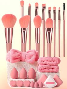 27 Stücke Prep-To-Apply Make-up Werkzeug-Set: 12 Stücke samtig-weiche Pinsel, 3 Stücke Blending Schwämme, 3 Stücke Mini Schwämme, 3 Stücke puschelige Watte-Zuckerwatte Puder, 3 Stücke Mini Luftkissen, 1 Stück Haarband, 2 Stücke Handschalen Riemen - ideal für Schminktisch & Reisen. 6/12/15/27 Stücke, Pinselset, Make-up Pinsel Set, Make-up Pinsel, Komplettes Make-up Set, Make-up Pinselset, Komplettes Make-up Kit, Pinselset, Make-up Pinselset, Make-up Geschenkset