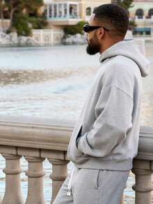 男士休闲运动卫衣 - 纯色，长袖，针织面料，H型版型，适合徒步旅行和户外活动，涤纶材质，圆领，秋冬季运动风