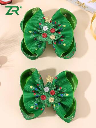 2 pièces Pinces à cheveux en forme d'arbre de Noël vert, convenant aux filles et aux adolescentes, pinces alligator, accessoires de cheveux de Noël, pinces à cheveux pour fête