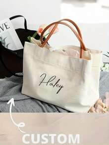 Bolso de lona personalizado, bolso personalizable - se puede personalizar con su nombre/texto, cierre magnético, gran capacidad, casual, ligero, adecuado para bodas, fiestas de novia, viajes, uso diario, compras y diversos regalos festivos como Halloween, Navidad, Acción de Gracias, Año Nuevo, Día de San Valentín, el mejor regalo para amigas, maestras, madres, novias, damas de honor - Multicolor - Ver 5