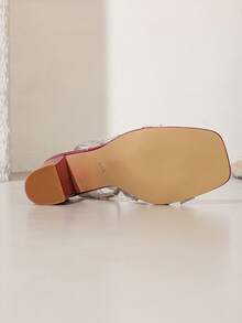 1 para seksownych, modnych damskich sandałów na wysokim obcasie, czerwone, grube sandały z kryształkami i krzyżującymi się paskami na obcasie, na imprezę, wesele, eleganckie, wiosenne i letnie stylizacje - Burgund - Zobacz 6