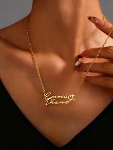 Personalized Stainless Steel Butterfly Jewelry Set, Custom Name Necklace & Bracelet, Gold Plated Engraved Initial Jewelry Set, Family Member Jewelry, Perfect Gift For Christmas, Halloween, Valentine's Day, Anniversary - For Lover, Mom, Dad - Gold-2 Name Models - View 5