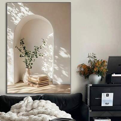 1pc Modern Vase Art Canvas Poster - Framed Wall Decor For Living Room & Bedroom, White