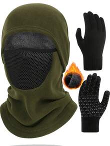 Winter Knitted Balaclava Beanie Hat+Anti-Slip Touch Screen Gloves Set For Women Men,Warm Cycling Ski Mask, Women Windproof Hood, Balaclavas Heavyweight Thermal Fleece