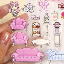 Toca Boca păpușă roz magazin de dulciuri scenă viața de zi cu zi DIY lucrat manual scrapbooking autocolante copii jucării - Roz praf - Vizualizare 10