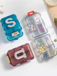 1pc New Pearl Letter A-Z 10 Grids Pill Box Organizer - Portable Folding Medicine Box, Daily Medication Planner And Capsule Dispenser, Suitable For Travel, Vitamins, Supplements, Weekly Travel Pill Box, Travel Pill Organizer - Multicolor - View 6