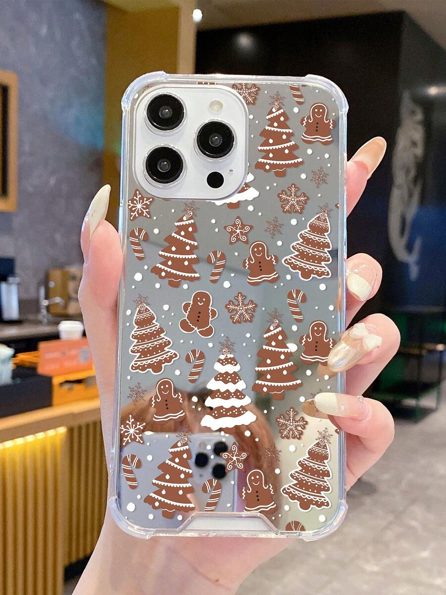 1 pieza Funda de teléfono de espejo acrílico con gráfico de árbol de Navidad y hombre de jengibre, compatible con iPhone 16/16Pro/16Plus/15/15ProMax/15Pro/11/12/13/14ProMax/12Mini/13Mini/11Pro/11ProMax/12Pro/12ProMax/13Pro/13ProMax/14Pro/14ProMax, funda creativa suave - Multicolor - Ver 1
