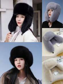 1pc Thick Faux Fox Fur Trapper Hat, Hat And Scarf Set Suitable For Autumn/Winter Outdoor Activities, Warm & Versatile For Hiking, Skiing, Cycling And Daily Wear, Retro Acrylic Bucket Hat, Thermal Lined Aviator Hat, Great For Halloween Gift