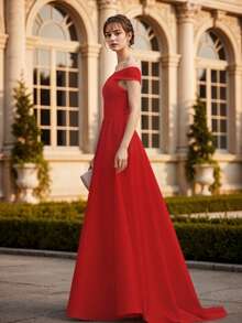 Vestido Ajustado Largo de Escote Corazon con Corte Holgado Inferior para Mujer - Rojo - Ver 2