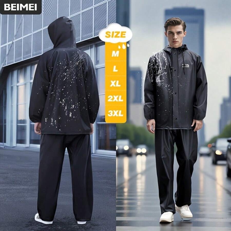 男士全拉鍊高品質雨衣套裝,重型全天候摩托車與戶外裝備,18絲全拉鍊PFC塗層PVC防風外套與長褲,防風防水,易於清潔(無需清洗),適合徒步、工作 - 綠色/黑色可選,耐用舒適,適合潮濕環境,雨天理想選擇,摩托車雨衣,18絲厚度男士摩托車雨天裝備,高品質男士夾克,摩托車雨衣套裝 - 彩色 - 查看 1