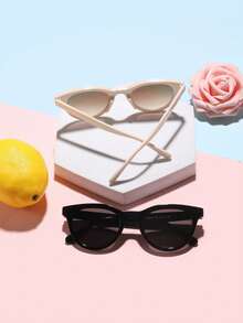 2 piezas Gafas de moda con marco redondo de acrílico para adolescentes de 12 a 16 años, adecuadas para salidas de vacaciones y vestimenta festiva. - Multicolor - Ver 7