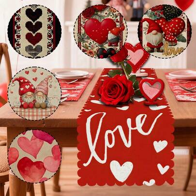 1/108 peças Slogan do Dia dos Namorados, Coração, Floral, Padrão Xadrez, Bandeira de Decoração de Mesa Impressa Digitalmente - 100% Poliéster, Decoração Sazonal para Casa, Cozinha e Sala de Jantar, Vários Tamanhos, Decoração Durável com Tema do Dia dos Namorados, Adequada para Reuniões Familiares, Festas e Celebrações de Feriados