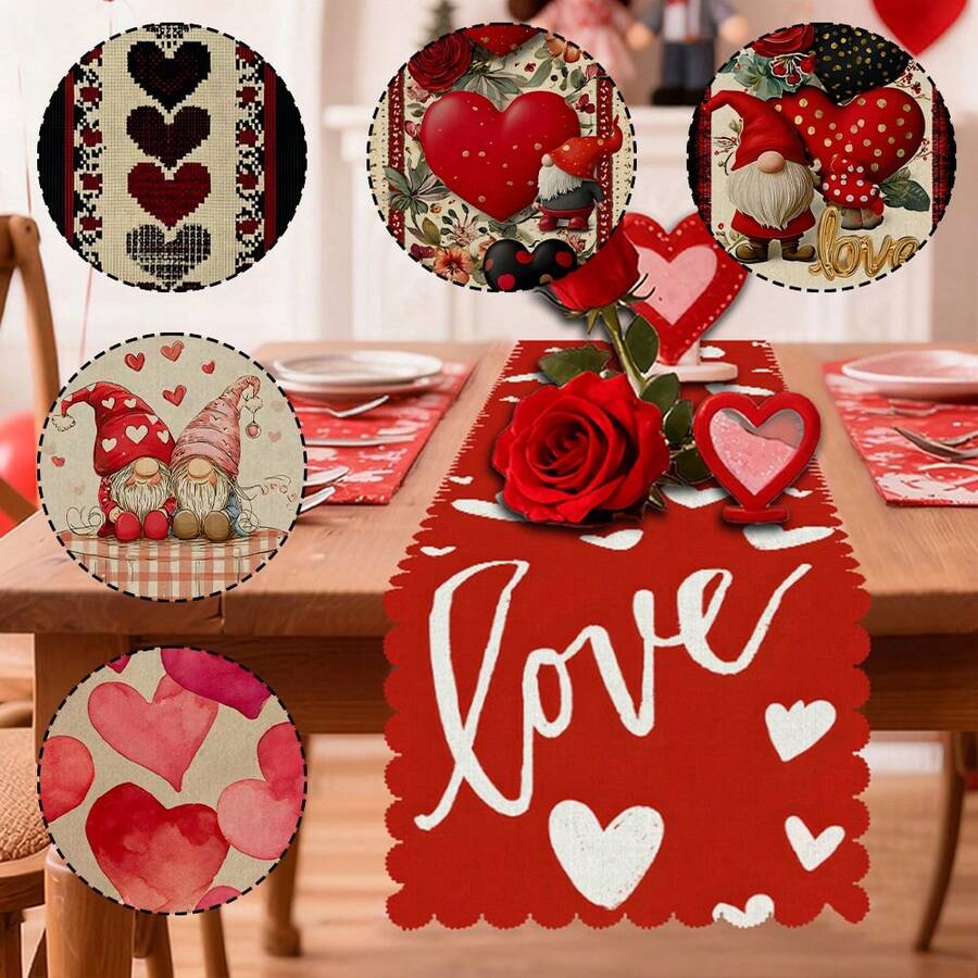 1/108 peças Slogan do Dia dos Namorados, Coração, Floral, Padrão Xadrez, Bandeira de Decoração de Mesa Impressa Digitalmente - 100% Poliéster, Decoração Sazonal para Casa, Cozinha e Sala de Jantar, Vários Tamanhos, Decoração Durável com Tema do Dia dos Namorados, Adequada para Reuniões Familiares, Festas e Celebrações de Feriados