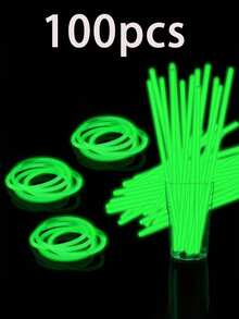 100 مجموعة من عصي الإضاءة الخضراء والقلائد المضيئة، مناسبة لديكورات حفلات الكبار وهدايا الحفلات. هذه العناصر يمكن أن تضيء باستمرار لمدة 8 إلى 12 ساعة. لها تأثير الإضاءة الليلية، مما يجعل هدايا الحفلات تلمع بشكل لامع. أساور اليد والقلائد والأضواء النيون وعصي الإضاءة المضيئة لحفلات الزفاف