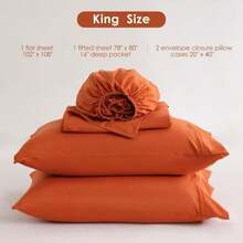 JSD Burnt Orange King Sheet Set With Side Pocket Corner Straps, 4 Piece Soft Microfiber Bed Sheets Extra Deep Pocket - MàuD - Xem 2