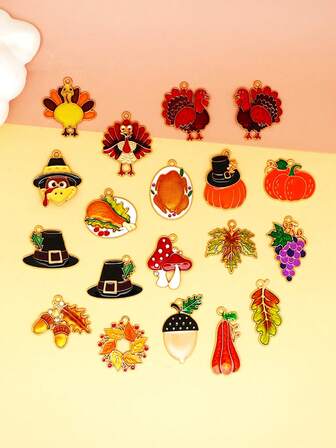 20 piezas Surtido de accesorios colgantes con diseños elegantes y minimalistas de gota de aceite, pavo, calabaza, hoja de arce, uva, seta, adecuados para hombres y mujeres, fiesta de vacaciones, uso diario, exquisito regalo de Halloween, Navidad, Acción de Gracias, cumpleaños