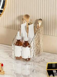 1pc Transparent Makeup Organizer Box, Bathroom Vanity Countertop Storage Basket, Multi-Compartment Organizer Rack - Corrugated Transparent - View 7