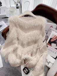 2025新しい西洋化ファッションプレミアムセーター女性の春の厚い暖かい怠惰な風ソフトワクシーイミテーションミンクニットセーター