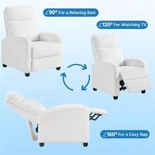 Butterslay 1pc Modern Reclining Boucle Chair Upholstered Single Sofa With Pocket Springs Recliner Chair For Living Room, Bedroom, Office - 白色 - 查看 4