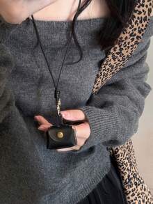 1pc Autumn/Winter Fashion Leather Coin Purse Earphone Holder Necklace, Versatile For Daily Commute And Outings