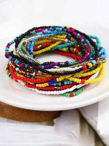 Stretch Random Beaded Anklet Women's Handmade Beach Boho Colorful Beads Anklet Set - Multicolor - View 1