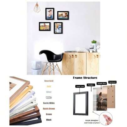 6x8 Picture Frame Black Set Of 4, Wooden Photo Frames Matted 4x6 With 4x6 With Or 6x8 Without Table And Wall Display