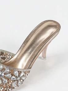 Damen High Heel Schuhe, runde Zehenform, bequemer transparenter Absatz, luxuriöse funkelnde Strass, geeignet für Party und Veranstaltungen