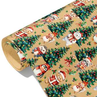 Christmas Wrapping Paper - 1 Roll Cute Animals In Santa Hats & Scarves, Tear-Resistant Kraft Paper For Holiday Gifts, Party Decorations - Extra Long 17x9.8ft Roll For Family, Secret Santa, Winter Parties - Festive Animal Designs, Gift Wrapping, Playful Animal Motifs, Easytohandle Material