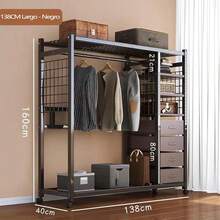 Armario Plegable con Cortinas y Ruedas - Clóset Perchero Portátil para Ropa, Guardaropa de Lona y Metal para Lavandería, Dormitorio, Oficina - Fácil Instalación - 160, Negro - Negro - Ver 3