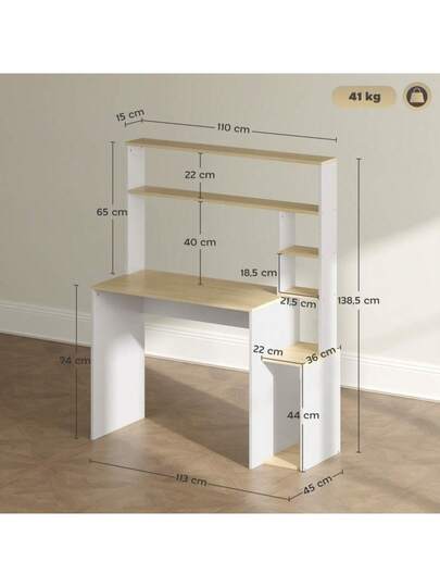 HOMCOM 113 45 Computer Desk, Office Bureau Open Shelves, CPU Holder, Steel Frame Home Office, Bedroom, Oak Finish view 4