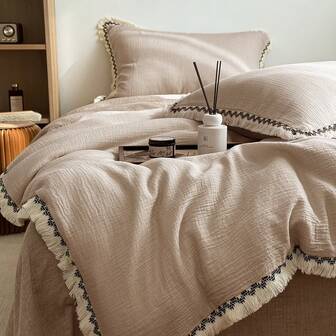 Juego de funda nórdica de 3 piezas de tela de gasa con volantes suave y acogedor (1*Funda nórdica + 2*Fundas de almohada, sin relleno), adecuado para dormitorio, habitación de invitados, lavable a máquina