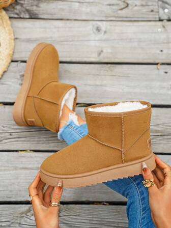 Women's Autumn/Winter Snow Boots, Fleece Lining, Thick Fabric, Mid-Thick Sole, Lightweight, Elegant Casual Fashion Versatile Short Boots