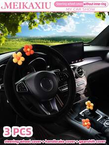 MEIKAXIU 3pcs Corn Flower Short Plush Car Steering Wheel Cover Without Inner Ring 38CM Handbrake Cover Gear Shift Cover Car Accessories For Women - Multicolor - View 3