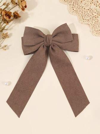 1 pieza Lazo de pelo de pana marrón para niñas, lazo elegante liso con pinza de cocodrilo, pasador de pelo simple dunicolordo, accesorio de pelo para adolescentes en otoño e invierno